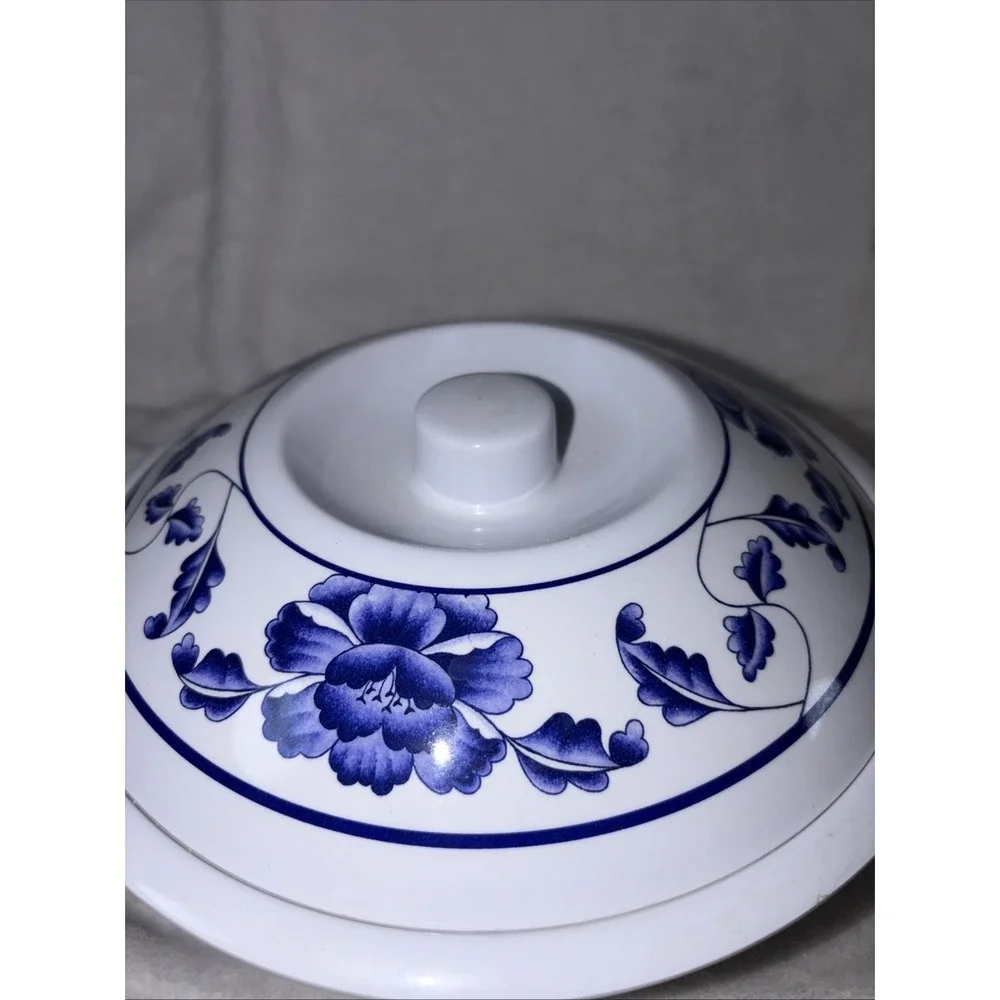 Thunder Group Tar Hong 8010 BL Melamine Serving Bowl Lid Blue White Floral EUC